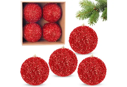 BRUBAKER Weihnachtsbaumkugel Glitzer Weihnachtskugeln - 4er Set große Glitter Baumkugeln - 10 cm (4 St), Christbaumkugeln Bruchsicher aus Kunststoff - Christbaumschmuck