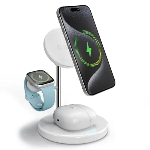 SBS Kabellose Qi2 3x1-Ladestation für iPhone 16/15/14/13/12 - Qi-Ladegerät für gleichzeitiges Laden von 3 Geräten, ideal für schnelles und kabelloses Laden zu Hause oder im Büro.