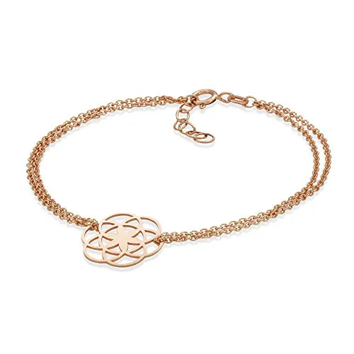 Materia Lebensblume Armband rosegold 925 Silber - Armband für Damen aus 925 Sterling Silber, vergoldet und verstellbar von 17 bis 19,5 cm. Ein elegantes Lebensblumen-Motiv macht es zur perfekten Geschenkidee.