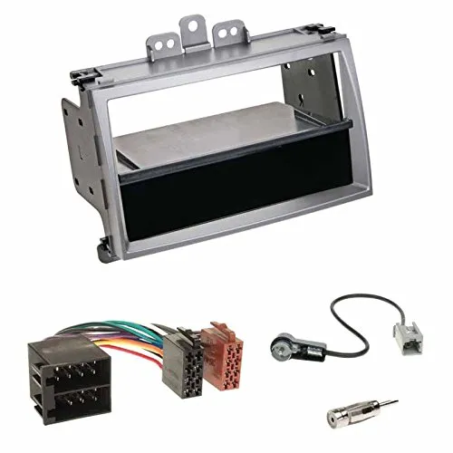 Einbauset : Autoradio Doppel-DIN 2-DIN 2 DIN Radioblende Radio Blende Halterung mit Ablagefach Silber + ISO Radioanschlusskabel Radio Adapter + Antennenadapter für Hyundai i20 (PB) ab 03/2009