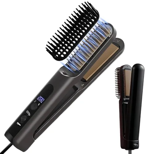 HOVCEH Glätteisen Haarglätter Bürste, Hair Straightener, 2 in 1 Glätteisen Locken und Glätten, GlätteisenHaarbürste, Haarglätter Bürste, Glättbürste mit LED-Anzeige, 140-200℃
