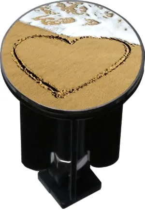 La Douchette Magique Waschbeckenstopper, Dekoratives Waschbeckenabfluss, Design Herz auf Sand, Universal-Stpsel 40 mm, Messing, Epoxidharz, Elastomer, ABS, Standard-Waschbecken mit Reiverschluss