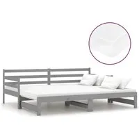 Ausziehbares Tagesbett 2x(90x200) cm Grau aus massivem Kiefernholz - Multifunktionales Tagesbett für Gäste: Tagsüber Sofa, nachts bequemes Bett. Hergestellt aus robustem Kiefernholz mit extraweicher Matratze für optimalen Schlafkomfort.
