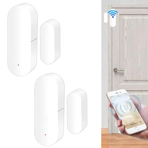 WiFi Türsensor, 2er Set Tür-Fenster-Sensor Drahtloser Fenstertürsensor Alarm, Smart Tuya Türsensor Kostenlose Wireless WiFi Fensterkontaktsensor für Heimsicherheit&Smart Home Automation