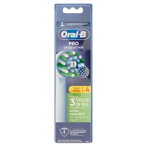 Oral-B Cross Action elektrische Zahnbürstenköpfe, Packung mit 4 weißen Ersatzbürsten, abgewinkelte Borsten, die sich an jeden Zahn anpassen für eine gründliche Reinigung