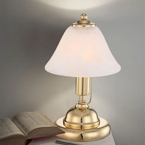 Elegante Tischlampe mit Touchschalter, 27 cm, Messing-Gold - Tischleuchte in Messing-Optik mit warmweißem LED-Licht, Touchschalter für einfache Bedienung und energiesparend – ideal für stilvolle Wohnräume.