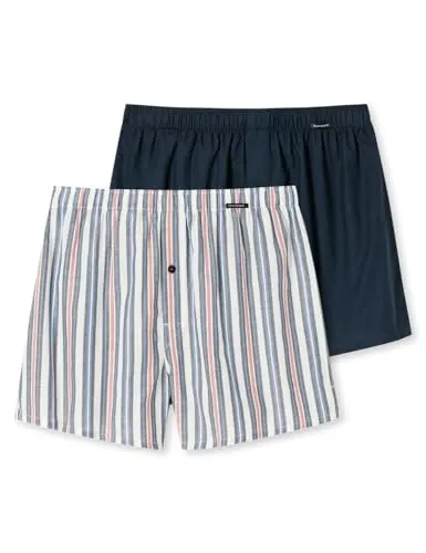 Schiesser Herren 2 Pack Boxershorts - Bequeme Webboxer im Doppelpack - Herren-Boxershorts im praktischen Multipack mit zwei Designs, ideal als Geschenk. Beinumspielende Passform und funktionale Knopfleiste aus pflegeleichter, schnell trocknender Webware.