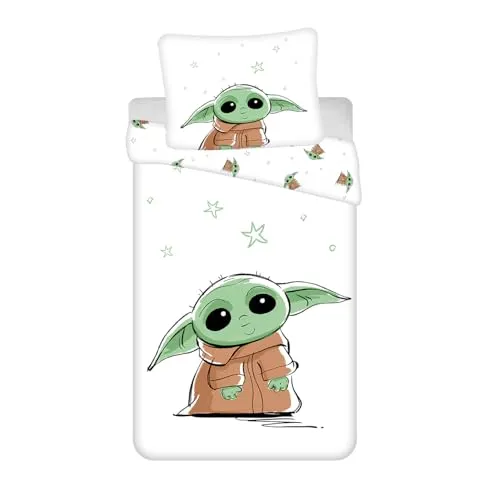 Star Wars The Mandalorian Baby Yoda Bettwäsche in weiß von AC-Déco