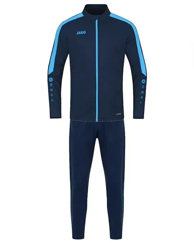 JAKO Herren Trainingsanzug Polyester Power, Marine/Skyblue, XXL - Trainingsanzüge für Herren: Bequemer Sportanzug aus schnelltrocknendem Polyester mit Fleece-Innenfutter für maximalen Komfort bei Outdoor-Aktivitäten.