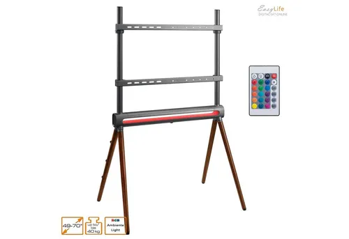 EasyLife Design STAFFELEI TV Stativ mit LED Ambiente Beleuchtung - TV-Halterungen mit edlem Holzdesign und stimmungsvoller LED-Beleuchtung, höhenverstellbar und für Fernseher bis 70'' geeignet.