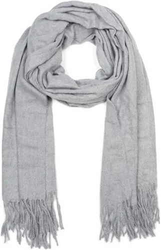styleBREAKER Unisex Schal mit Fransen | weiches Viskose Tuch in Uni Farbe | langer Winterschal für Damen und Herren | Große Farbvielfalt, Farbe:Hellgrau meliert