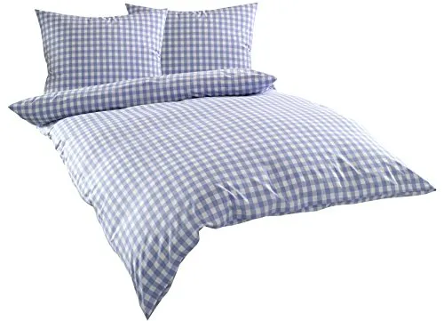 Bettwäsche mit Stil Mako Batist Karo Oslo (200x200 cm + 2x80 cm, Blau)