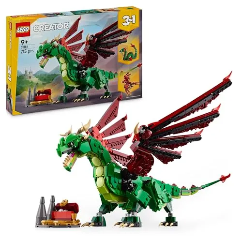 LEGO CREATOR Grüner Drache 31161 - 3-in-1 Bauset - Lego Bauset für Kinder ab 9 Jahren, 3-in-1 Set mit beweglichem Drachen, Seeschlange und Phönix für fantasievolles Spielen und Abenteuer im Mittelalter.