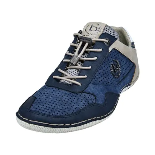 bugatti Herren Mokassins Sneaker – Sportliche Derby-Schnürung in Dunkelblau - Sportliche Herren Sneaker mit Derby-Schnürung, ideal für Freizeit und Alltag. Hergestellt aus Synthetik mit bequemer Textil-Innensohle und flacher TPR-Laufsohle für optimalen Tragekomfort.