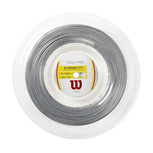 Wilson POLY PRO Tennissaite - silber - 200 m - Tennissaiten mit ultimativer Kontrolle und Power, ideal für Topspin Spieler. Monofile Hochleistungssaite für optimale Spielbarkeit und Haltbarkeit.