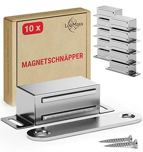 LouMaxx Magnetschnäpper stark - Haltekraft 4kg - 10er Set aus Edelstahl – Türmagnet - Schrankmagnet – Möbelmagnete – Tuer Magnetverschluss Edelstahl– Magnethalter Schranktür