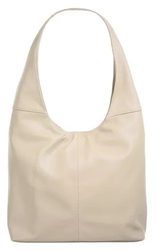 Damen Leder Shopper PIKÉ - Beige, Made in Italy - Elegante Handtasche aus 100% Rindleder mit glänzender Oberfläche. Ideal für stilbewusste Frauen, bietet ausreichend Platz mit einem zweiteiligen Innenraum und Reißverschlussfächern. Perfekt für jeden Anlass!