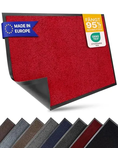 Entrando Türmatte 60x90 cm – Rutschfest & Pflegeleicht für Innen & Außen - Hochwertige Fußmatte in Rot, rutschhemmend und maschinenwaschbar. Ideal für stark frequentierte Eingänge in Wohnungen, Büros oder Geschäften. Sorgt für Sauberkeit und Stil!