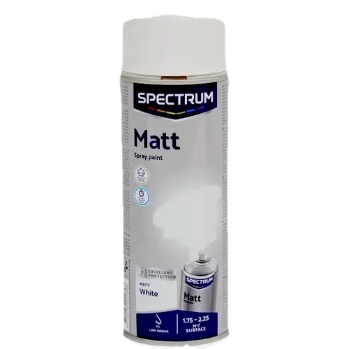 Spectrum Sprühlack Weiß Matt 400ml - Schnelltrocknend für Innen & Außen - Hochwertiger Lackspray in Weiß, ideal für Holz, Metall und mehr. Mit schnelltrocknender Formel für effizientes Arbeiten und matte Oberfläche. Perfekt für kreative Projekte!