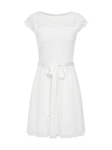 Swing Cocktailkleid mit Spitzenbesatz und Bindegürtel in Offwhite, Größe 38 - Elegantes Cocktailkleid in Minilänge mit femininer Passform, edlem Chiffon und floraler Spitze. Perfekt für festliche Anlässe und betont die Silhouette durch ein zartes Taillenband.