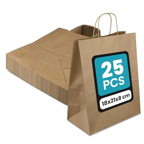 Netuno 25 Geschenktüten mit Henkel braun 18x21x8 cm für Präsente