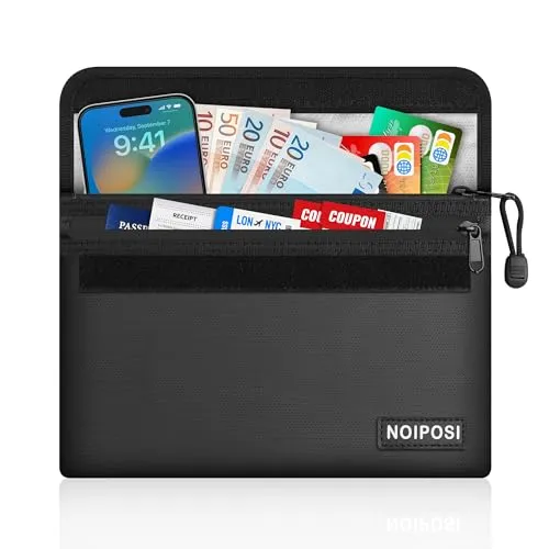 Noiposi 6400℉ Feuerfeste Geldtasche mit Zwei Fächern für Bargeld | Brandschutztasche mit Doppeltes Reißverschlussfachfür für Reisepass & Karten & Papier - Zuhause und Reisen
