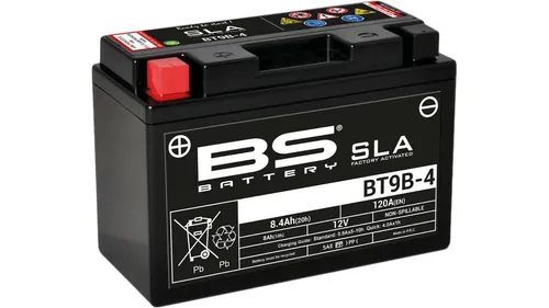 BS Battery 300642 BT9B-4 AGM SLA Motorradbatterie, Schwarz - Wartungsfreie Premium Motorradbatterie mit extrem hoher Qualität, ideal für Yamaha, MV Agusta und mehr, sofort startklar mit 12V / 8Ah / 115CCA.