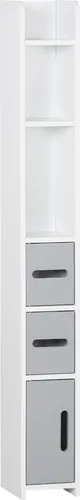 kleankin Badezimmerschrank hoch, grau, mit Regalen und Schränken