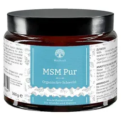 MSM Pur – Organischer Schwefel 360 g - Glastiegel - Nahrungsergänzungsmittel für Hunde und Katzen, hochreiner organischer Schwefel (OptiMSM®) fördert die Gesundheit von Knochen, Muskeln und Sehnen.