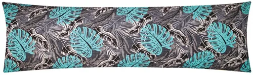 Heubergshop Seitenschläferkissenbezug, (1 Stück), Seersucker, 40x145cm Blätter Grau Schwarz Türkis Baumwolle (EW-630/1)
