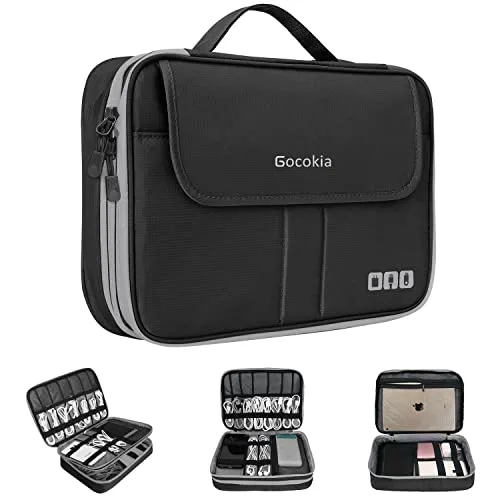 Gocokia Reise-Organizer, große Kapazität, Handtasche, Kabel-Organizer, Tasche, wasserdicht, Tragetasche für Laptop, Tablet, Handy, Festplatten, Strom – Schwarz