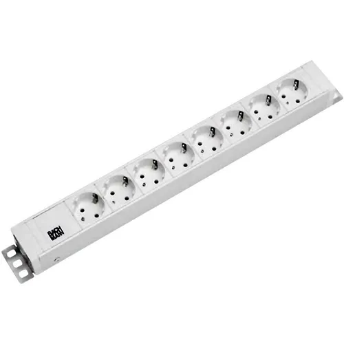 Bachmann 19 Zoll Steckdosenleiste 8f H=52mm - 19 Zoll Steckdosenleiste mit 8 Schuko-Dosen, ideal für professionelle Anwendungen, platzsparendes Design und einfache Montage mit Befestigungswinkel.
