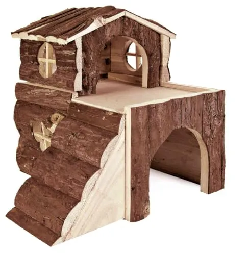 Trixie 6129 Natural Living Haus Bjork – Ideal für Kaninchen - Zweistockiges Naturholzhaus mit Rampe für Kleintiere. Hochwertiges Design, bereits vormontiert und perfekt zum Spielen und Entspannen.