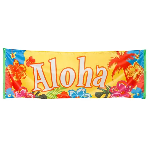 Polyester Banner Aloha 74x220cm Partydeko Wand- Raum-Deko Hawaii Sommer Karneval