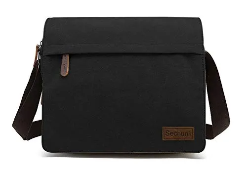 Sechunk Kleine Umhängetasche aus Segeltuch im Vintage-Stil (g_Schwarz, Groß)