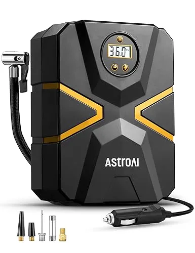 AstroAI Luftkompressor luftpumpe Auto 150 PSI Autoreifen Kompressor 12V mit Echtzeit-Digitalbildschirm Automatische Pumpe und Abschaltung für Auto, Fahrräder, Motorrad, Ball(Gold)