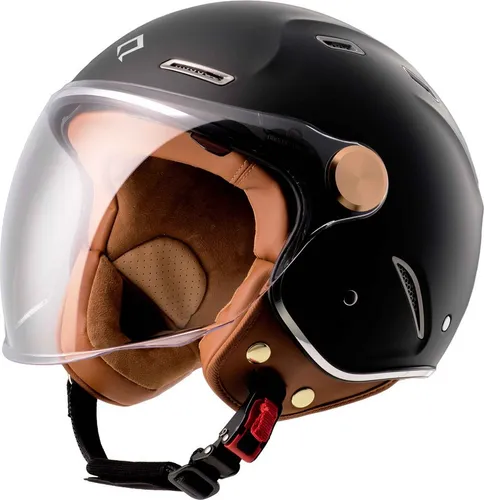 Burnout Motorradhelm Jethelm Heritage - Retro Look in Schwarz, Größe M (57-58 cm) - Zertifizierter Jethelm mit 10 Belüftungsöffnungen für optimale Luftzirkulation. Extrem leicht und flexibel, ideal für Motorrad- und Rollerfahrer. Hautsympathisches Innenfutter sorgt für hohen Tragekomfort.