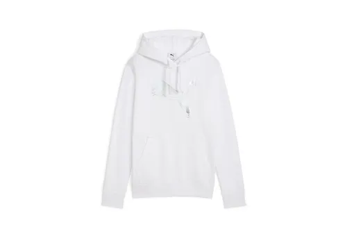 PUMA Unisex ESS METALLIC Hoodie FL Kapuzenpulli - PUMA White-Metallic Silver - Stylischer ESS METALLIC Hoodie FL aus hochwertigem Material, ideal für sportliche Aktivitäten und lässige Outfits.