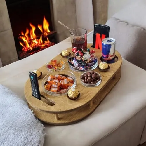 PEGSEN Servierplatte Couchbar Snackbox mit 4 Glasschalen - Stabile Servierplatte für Getränke & Snacks, inklusive 4 eleganten Glasschalen, ideal für gesellige Abende auf der Couch.