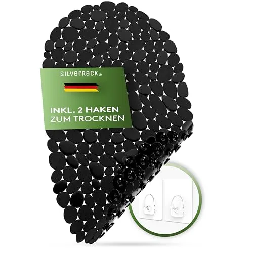 SilverRack Badewannenmatte 69x36 cm (Schwarz Kiesel Steinoptik) Antirutschmatte Badewanne BPA frei - Duschmatte schimmelresistent & maschinenwaschbar - Badematte rutschfest