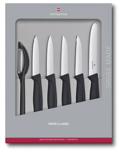 Swiss Classic - Gemüsemesser-Set mit Schäler - Küchenmesser-Set in Schwarz, ideal für präzises Schneiden und Schälen von Gemüse und Obst.