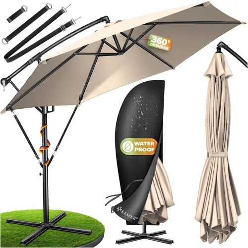 KESSER® Alu Ampelschirm 300/350 cm mit Kurbel - Sonnenschirm mit 360° Drehfunktion, UV-Schutz und wasserabweisender Bespannung. Ideal für Garten und Terrasse, leicht zu bedienen mit Handkurbel und stufenlos einstellbarem Neigungswinkel.