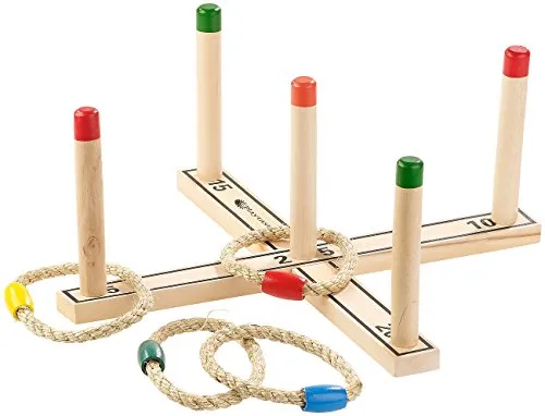 Playtastic Wurfspiel Holz: Outdoor-Ringwurfspiel aus Holz mit 4 Wurfringen, 37 cm (Ringwurfspiel für Senioren, Wurfspiele für Senioren, Regeln)