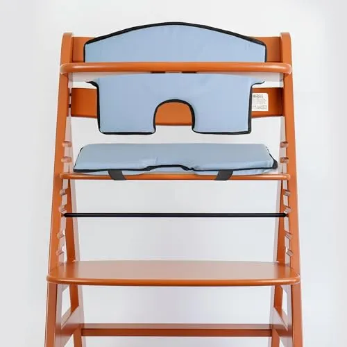 Universal Hochstuhl Sitzkissen und Rückenpolster Set, 2-teilig, in Blau, Innenfüllung Schaumstoff, Aussenbezug Polyester, Aussparung für 5-Punkt Gurtsystem, Holzhochstuhl Sitzauflage Polster Stuhl