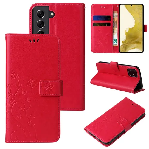 Produktbild Handy Tasche für Samsung Galaxy S22 Handyhülle Blumen Buch Klapp Cover Case Rot