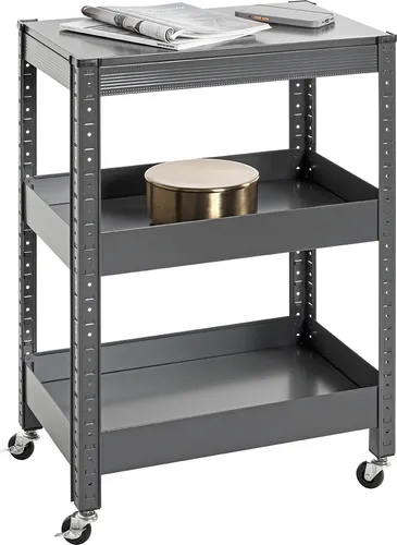Servierwagen 55818 in Anthrazit – Praktisch und Modern - Der Servierwagen 55818 überzeugt mit seinem modernen anthrazitfarbenen Design und kompakten Maßen (50x75x32 cm). Ideal für Küche oder Esszimmer, bietet er drei stabile Ablagen und ist dank Rollen flexibel einsetzbar.