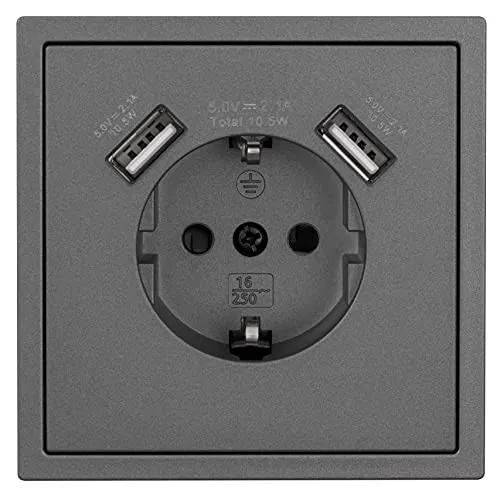 MC POWER - Steckdose 2x USB-Anschluss Typ A I Shallow I Schutzkontaktsteckdose Wandsteckdose mit USB Anschluss - 5V/2,1A für Smartphone Tablet