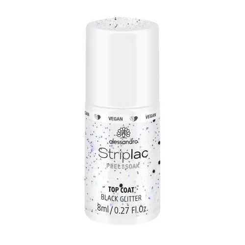alessandro Striplac Top Coat Black Glitter - UV-Überlack für brillanten Glanz – Schnelltrocknend und schützend – Vegan und tierversuchsfrei – 8 ml
