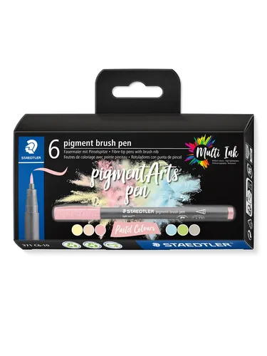 STAEDTLER brush pen pigment Arts - 6 Premium-Zeichentusche mit Pinselspitze, wasserfest und schnelltrocknend für kreative Maltechniken