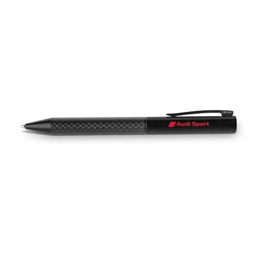 Audi 3222400400 Kugelschreiber Carbon Logo Stift Kuli Ballpoint Pen, mit rotem Audi Sport Schriftzug, schwarz